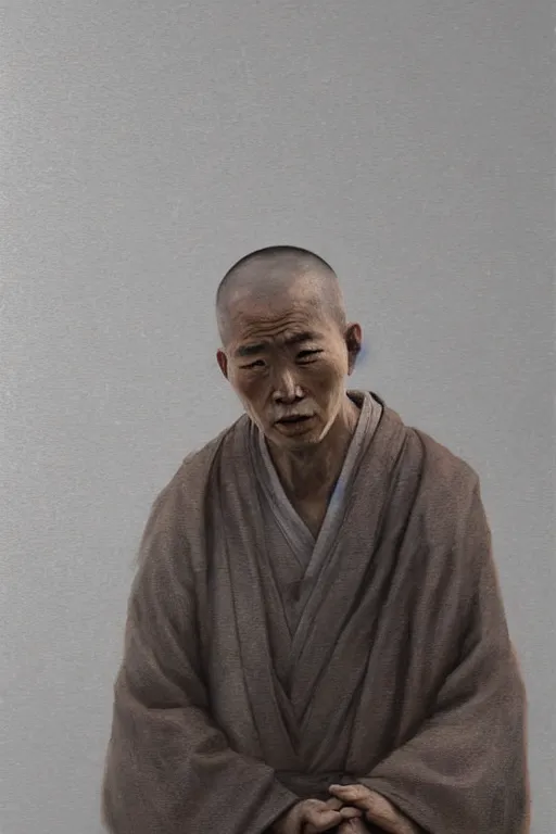 Image similar to Japanese monk, portrait, poor, intricate, elegant, volumetric lighting, scenery, digital painting, highly detailed, artstation, sharp focus, illustration, concept art,ruan jia, steve mccurry