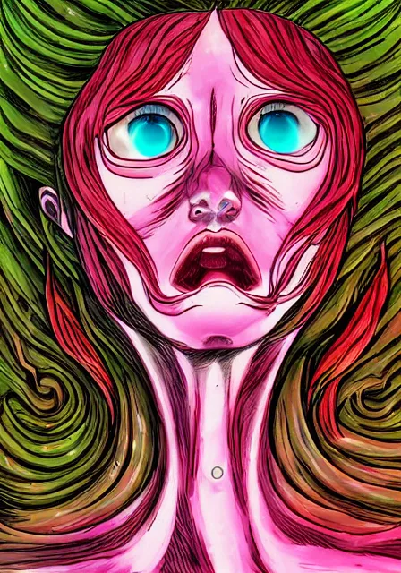 Prompt: portrait of a beautiful slime woman by junji ito, 8 k, hd, saturated,