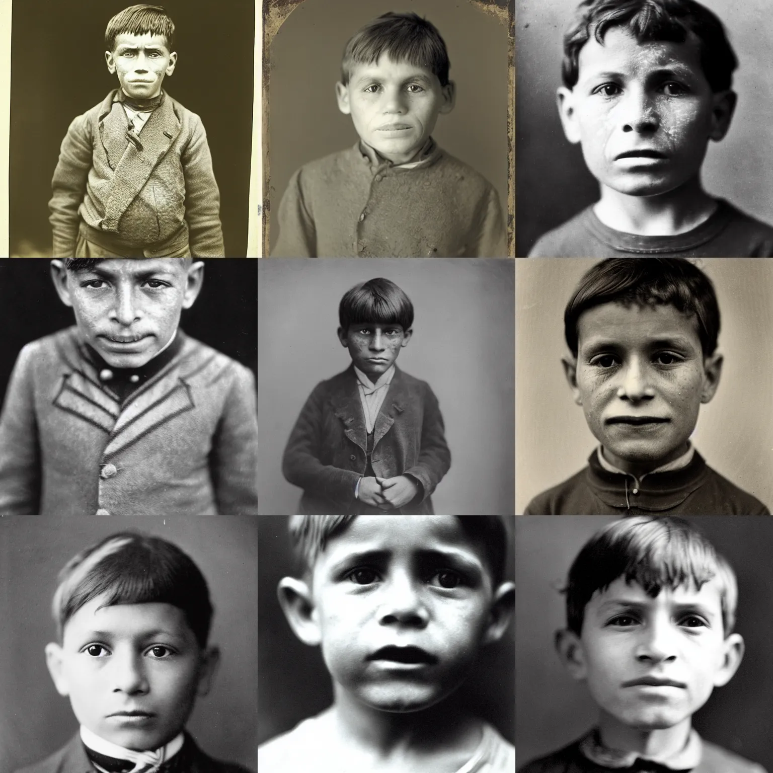 Prompt: facial portrait of a 8 year old boy, 1 9 1 2, photographed by stephen mccurry, national geograph