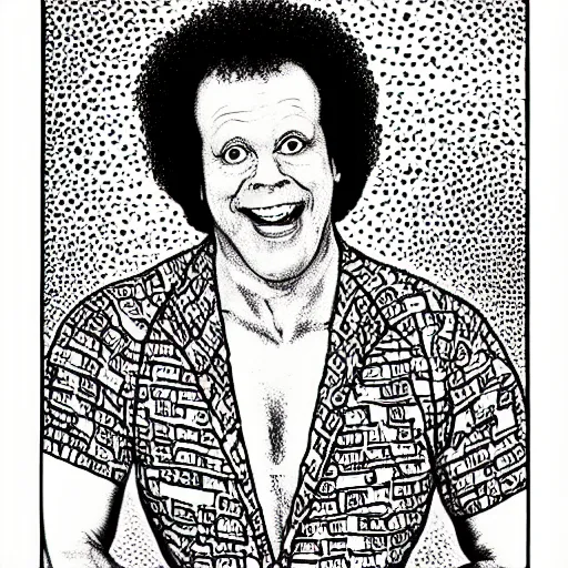 Image similar to a portrait drawing of Richard Simmons drawn by Robert Crumb