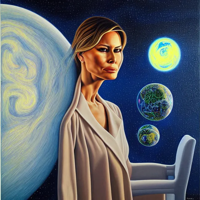 Prompt: an oil on canvas portrait painting of melania trump, surrealism, surrealist, cosmic horror, rob gonsalves, high detail