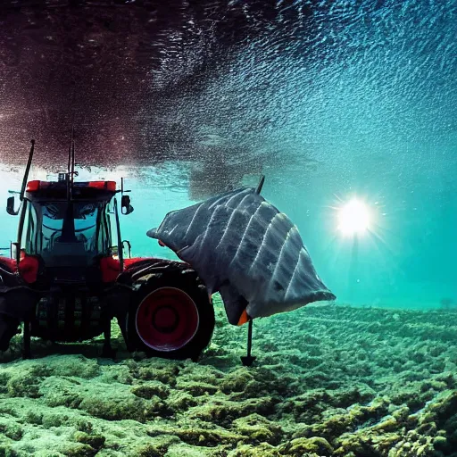 Image similar to ultrawide shot backlit tractor ploughing the seabed underwater photo on gopro