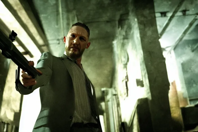 Image similar to film still of Tom Hardy as Max Payne at Club RagnaRock in the Max Payne movie, 4k