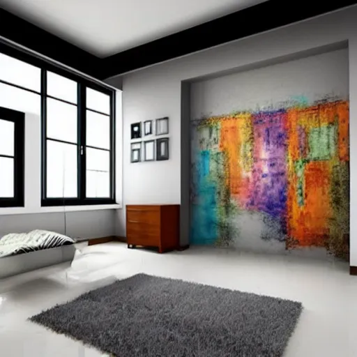Image similar to mural on the wall of a modern loft, beautiful architecture, popular interior design style