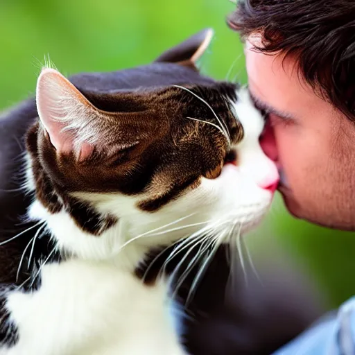 Image similar to man kissing cat sweetly