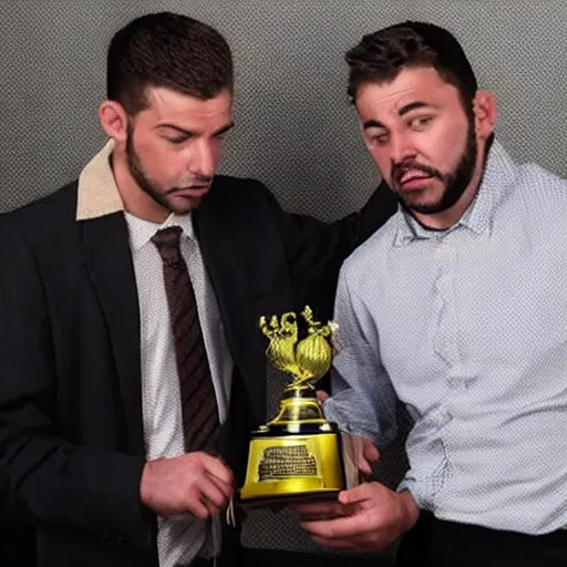 Image similar to man accidentally breaks his most pathetic man trophy.