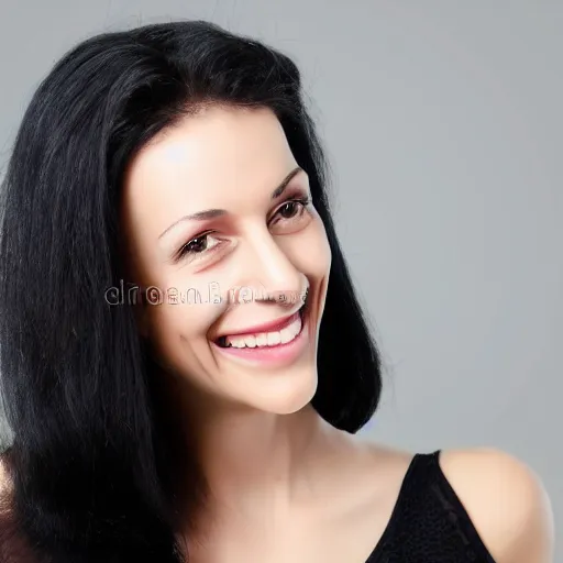 Image similar to german-italian woman with black hair, lovely smile, photo, protrait