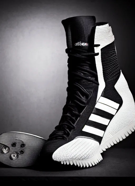 Image similar to hyperrealistic and heavy detailed product photo adidas avant garde boots of movie the fifth element, in front of white back drop, whole shoe is in picture, leica sl 2 5 0 mm, vivid color, high quality, high textured, real life