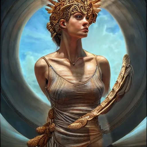 Image similar to hyperrealistic mixed media painting of beautiful goddess Athena, stunning 3d render inspired art by P. Craig Russell and Barry Windsor-Smith, perfect facial symmetry, dim volumetric lighting, 8k octane beautifully detailed render, post-processing, portrait, extremely hyper-detailed, intricate, epic composition, brown eyes, realistic realistic realistic eyes, cinematic lighting, masterpiece, trending on artstation, detailed detailed detailed, masterpiece, stunning