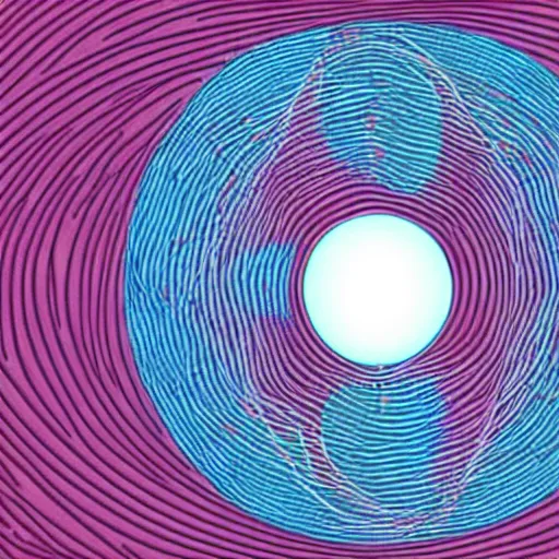 Prompt: large circle encircled by hundreds of smaller circles, coherent, bohr model of an atom