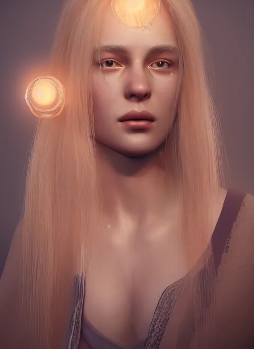 Image similar to beautiful art portrait by Max Nonnenbruch depicting blonde woman, evening, atmospheric lighting, intricate detail, cgsociety, hyperrealistic, octane render, ambient light, dynamic lighting