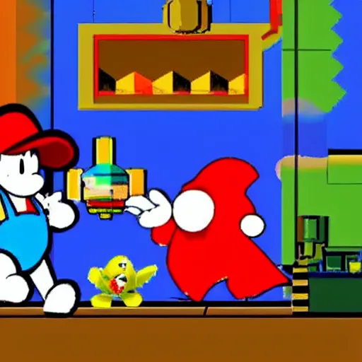 Image similar to a still of the movie weird science, 2 0 0 4 paper mario : the thousand - year door visuals and graphics aesthetic