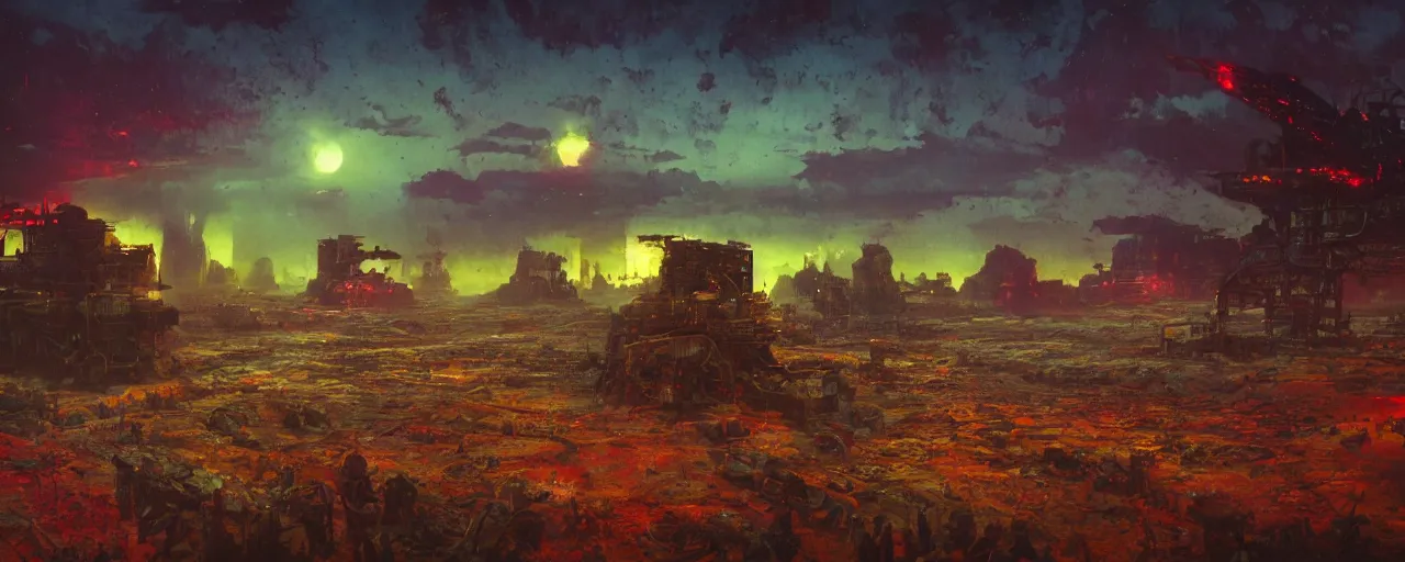 Prompt: ” otherwordly depressing landscape radioactive desolate wasteland, [ cinematic, detailed, epic, widescreen, opening, establishing, mattepainting, photorealistic, realistic textures, octane render, art by paul lehr ] ”