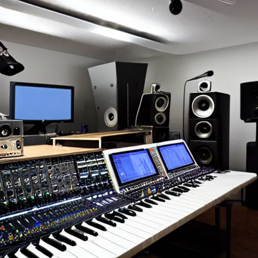 Image similar to music studio full of electronic equipment