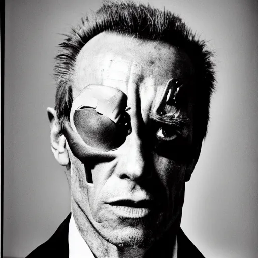 Image similar to the terminator, irving penn portrait, large format black and white photography