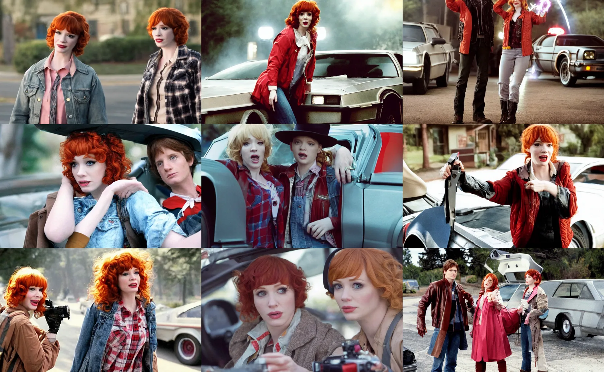 Prompt: movie still of christina hendricks cosplaying as marty mcfly from back to the future, directed by steven spielberg