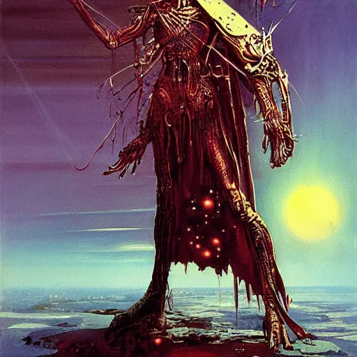 Image similar to sci - fi human necromancer, art by bruce pennington