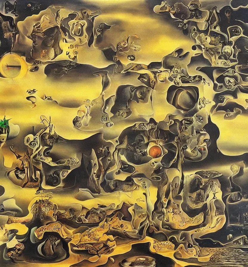 Prompt: the world between death and life, surrealistic extremely detailed painting, by damien gilley and salvador dali