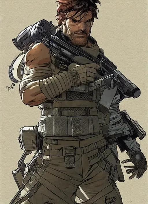 Image similar to apex legends solid snake. concept art by james gurney and mœbius.