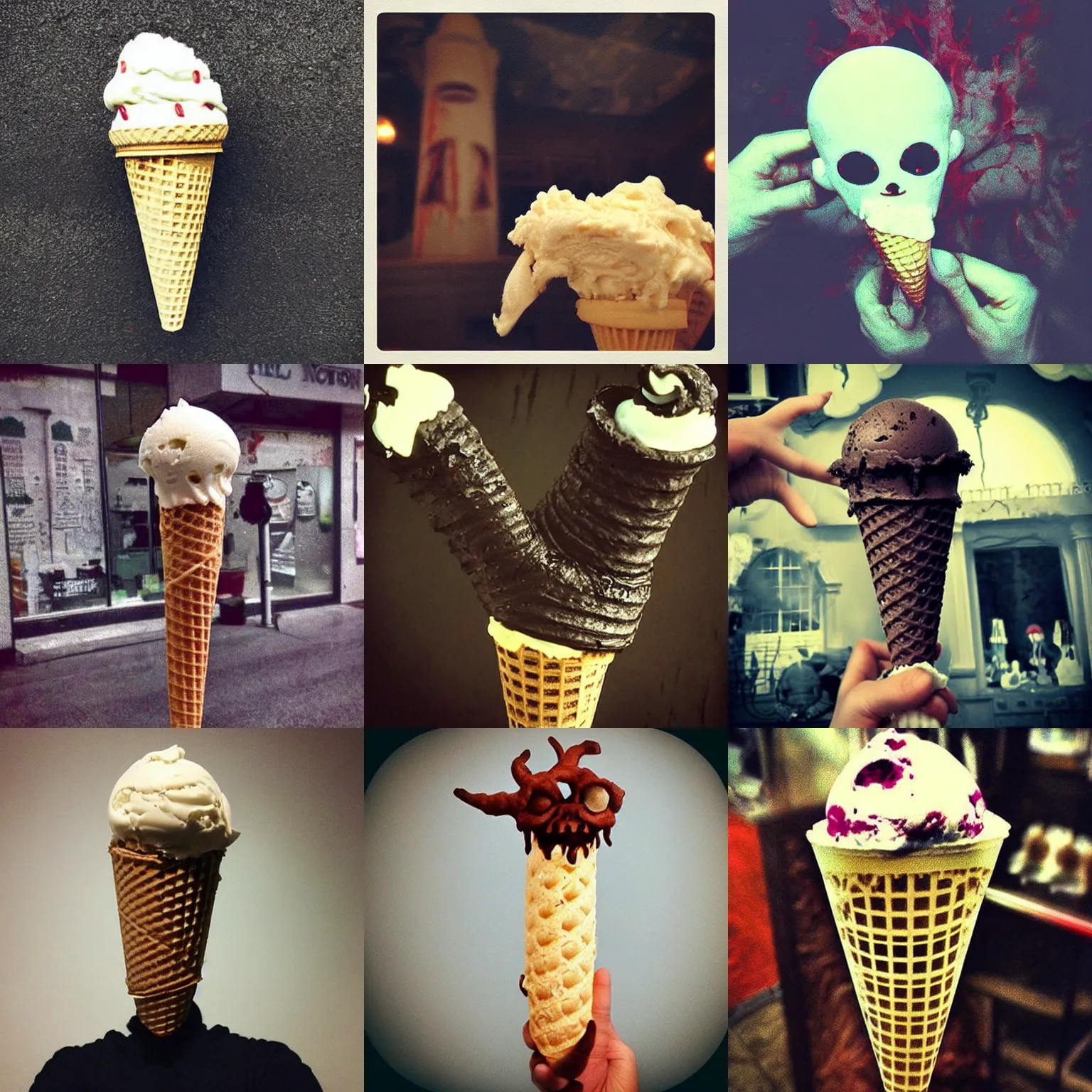 Prompt: demonic!!!!! eldritch!!!!! horror!!!!! ice cream cone, nightmare!!!!!, photo, instagram