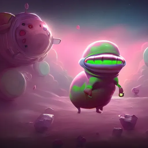 Image similar to 3D Fantasy Cute and adorable alien piggy in space, bright stars, Smooth 3D Illustration, soft render, Servando Lupini, Daniil Kudriavtsev, handpaint texture, Blender, 3DCoat