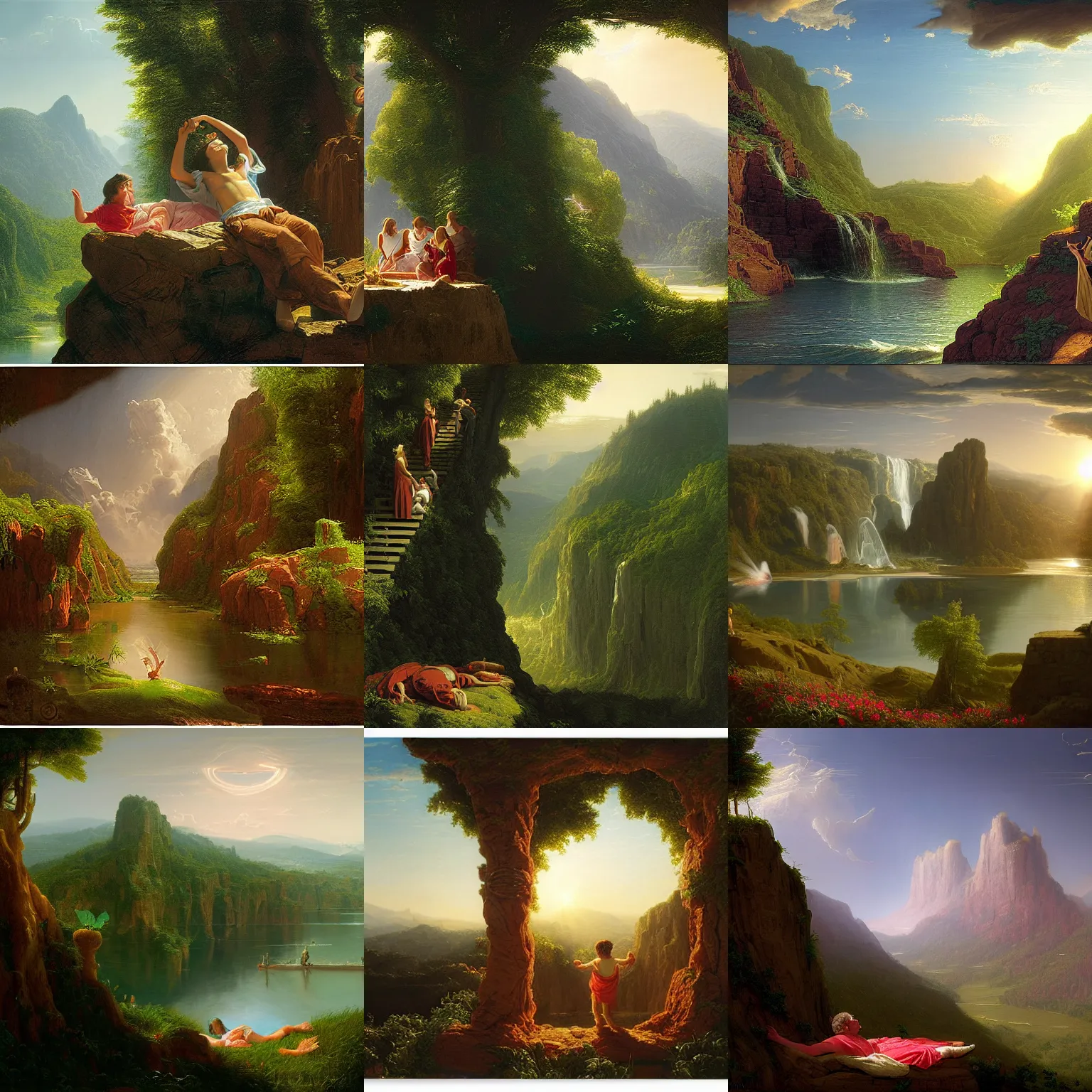 Prompt: The joy of life, by young Thomas Cole and Jeffrey Smith, trending on matte painting