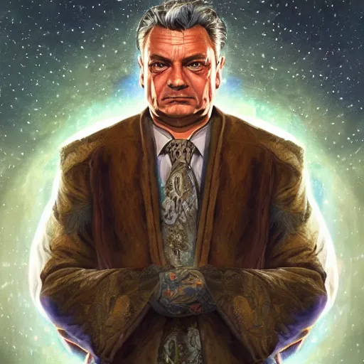 Prompt: a wlop 3 d render of very very very very highly detailed beautiful mystic portrait of viktor orban with whirling galaxy around, tattoos by anton pieck, intricate, extremely detailed, digital painting, artstation, concept art, smooth, sharp focus, illustration, intimidating lighting, incredible art,