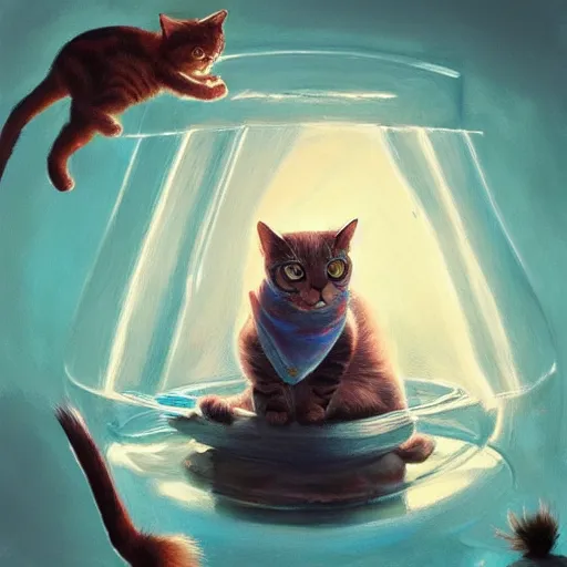 Prompt: cat attacks the fish tank mandy jurgens golden ratio, art canvas, award winning, masterpiece trending on artstation 8 k 1 5 0 mpx