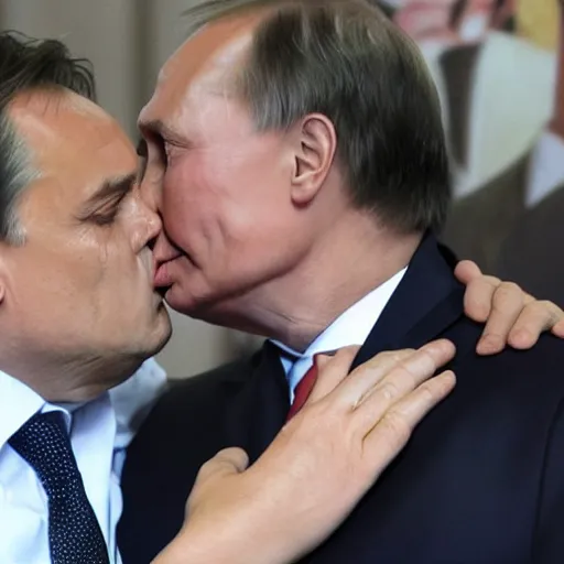 Image similar to orban viktor kissing putin