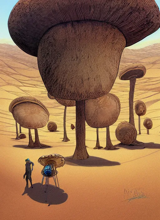 Image similar to painting of a desert scene with a large mushroom, concept art by moebius, behance contest winner, nuclear art, concept art, matte drawing, official art