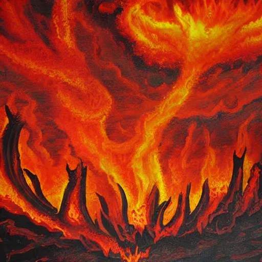 Image similar to a fiery hellscape painting