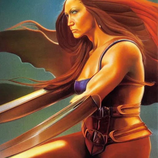 Prompt: portrait of Jen Psaki warrior princess artwork by boris vallejo