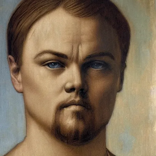 Image similar to dicaprio by davinci, oil canvas