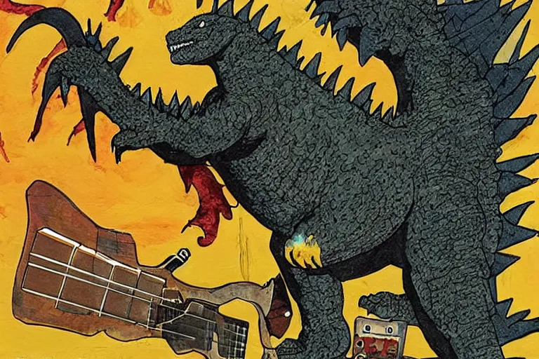 Image similar to godzilla playing the electric guitar