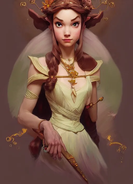 Image similar to portrait of disney zelda, intricate, elegant, highly detailed, my rendition, digital painting, artstation, concept art, smooth, sharp focus, illustration, art by artgerm and greg rutkowski and alphonse mucha and uang guangjian and gil elvgren and sachin teng, symmetry!!