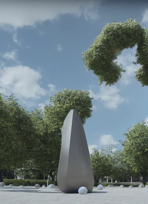 Image similar to highly detailed realistic architecture 3 d render of a futurisctic metallic stele made from balls standing in a city park, archdaily, made in unreal engine 4 octane render