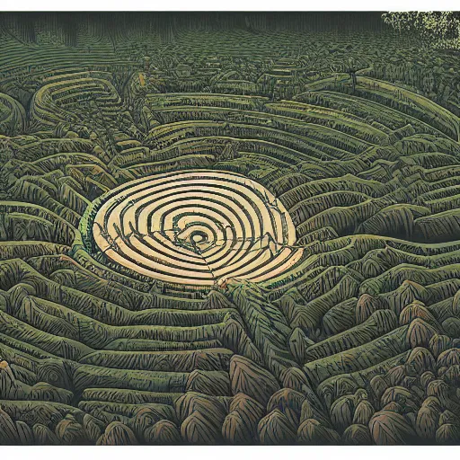 Prompt: a illustration of an architectural plan view of a labyrinth of the deforestation in amazona crisis, by kilian eng