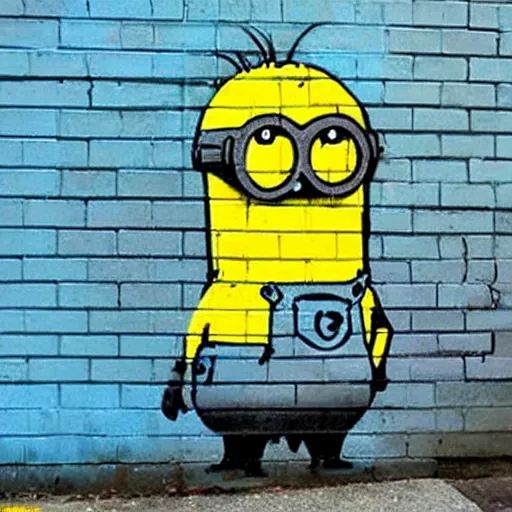 Prompt: Banksy graffiti of a minion,