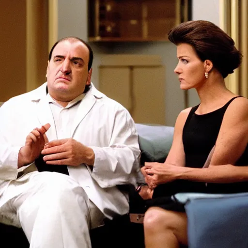 Image similar to dr. melfi and tony soprano in therapy