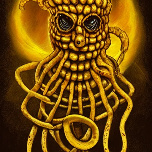 Prompt: Hastur, The King in Yellow, entropy, by Beksinsky