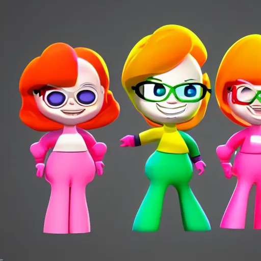 Image similar to christina hendricks as powerpuff girls characters, 3 d render, blender,