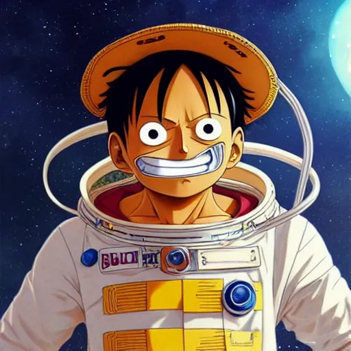 Image similar to luffy in a astronaut suit and luffy, intricate, luffy, highly detailed, digital painting, artstation, concept art, smooth, sharp focus, illustration, luffy, unreal engine 5, 8 k, art by artgerm and greg rutkowski and alphonse mucha by ode manga story