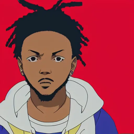 Image similar to Kendrick Lamar as an anime character in an anime, still, portrait