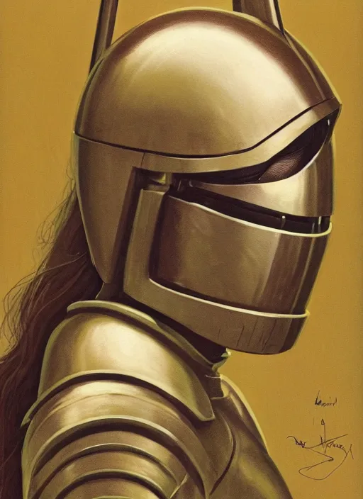 Prompt: head and shoulders portrait of a female knight, sci - fi portrait, ralph mcquarrie