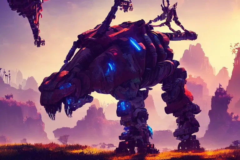 Image similar to tideripper machine mecanical creature robot of horizon forbidden west horizon zero dawn bioluminiscence global illumination ray tracing hdr fanart arstation by ian pesty and alena aenami artworks in 4 k