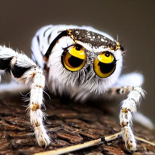 Image similar to jumping spider mixed with owl