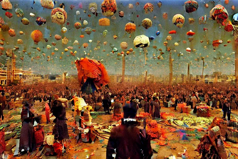 Prompt: The Apotheosis of consumerism by Vasily Vereshchagin, but psychedelic wide angle