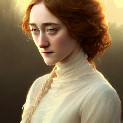 Image similar to beautiful natural saoirse ronan, intricate, elegant, highly detailed, digital painting, artstation, concept art, smooth, sharp focus, illustration, art by artgerm and greg rutkowski and alphonse mucha and loish and WLOP