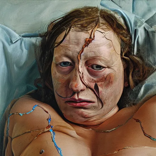 Prompt: high quality high detail painting by lucian freud and jenny saville, hd, anxiety, turquoise