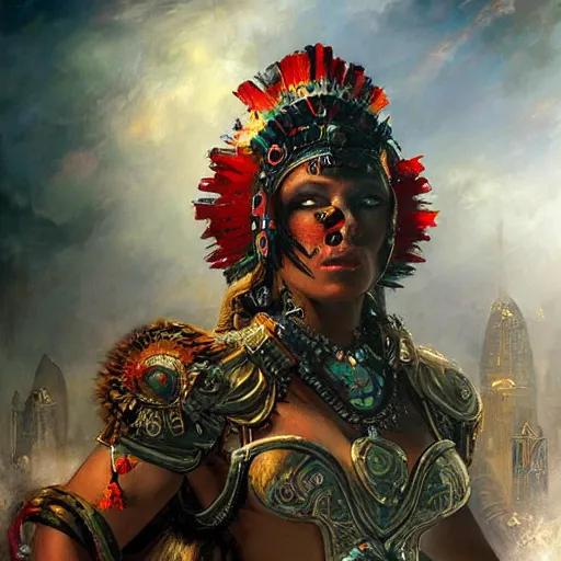 Image similar to rise of the aztec empire by raymond swanland, highly detailed